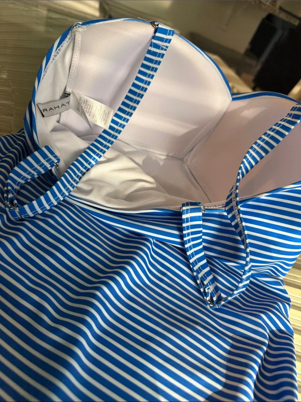 Tahari Blue & White Ruched  One-Piece Swimsuit.